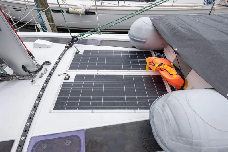 Siman H Yacht Photos Pics Beneteau Oceanis 46.1 (2020) with solar panels and life jacket on deck.