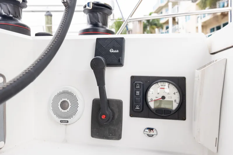 Siman H Yacht Photos Pics Control panel of 2020 Beneteau Oceanis 46.1 sailboat with gauges and controls.