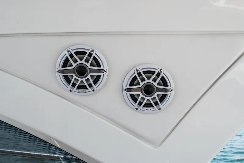 Adamas Yacht Photos Pics Speakers on a 2021 Schaefer 400 yacht, exterior detail.