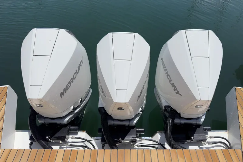 Adamas Yacht Photos Pics Three Mercury outboard engines on a 2021 Schaefer 400 boat.
