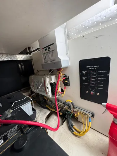 Aubreezy Yacht Photos Pics 2007 Luhrs 41 Express engine room with electrical panel and wiring.