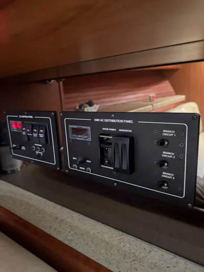 Aubreezy Yacht Photos Pics 2007 Luhrs 41 Express electrical panel with controls and switches.