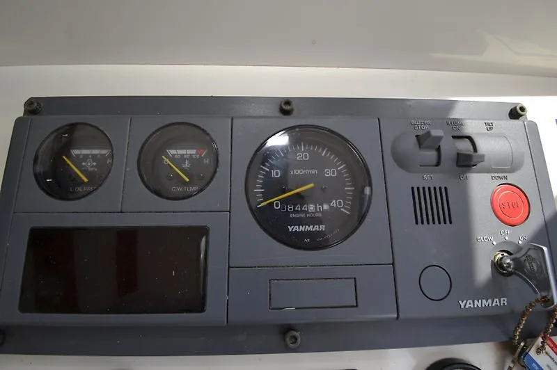 Grey Goose Yacht Photos Pics Control panel of a 2002 West Bay 31 boat with Yanmar engine gauges.