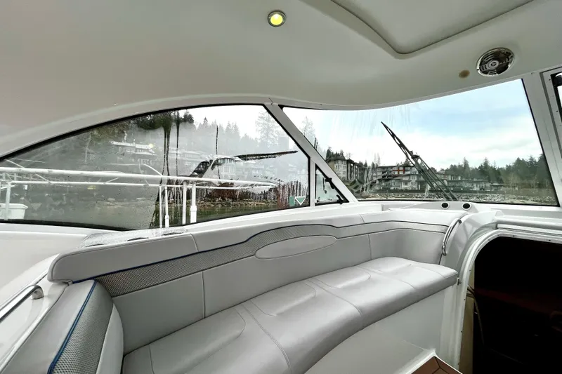 Formula 45 Yacht Photos Pics Interior view of 2008 Formula 45 Yacht with sleek seating and large windows.