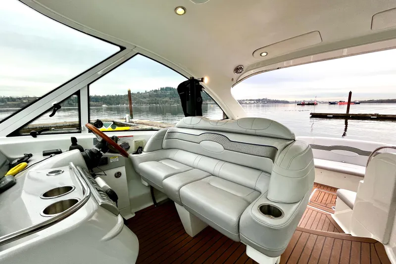 Formula 45 Yacht Photos Pics Interior of 2008 Formula 45 Yacht with luxurious seating and scenic water view.