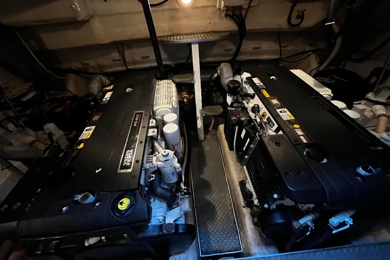 Formula 45 Yacht Photos Pics Engine room of a 2008 Formula 45 Yacht with dual Volvo Penta engines.