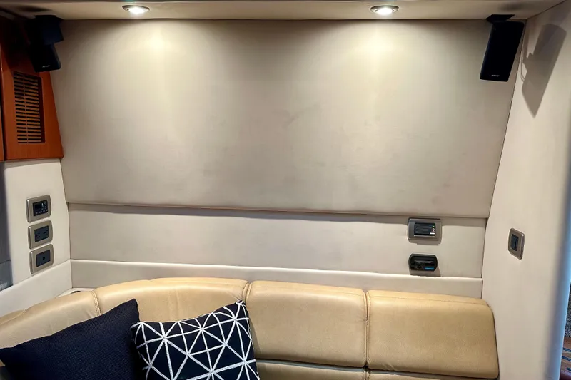 Formula 45 Yacht Photos Pics Interior of 2008 Formula 45 Yacht with beige seating and modern lighting.