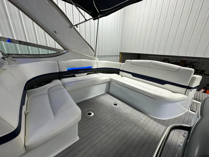  Yacht Photos Pics 2014 Formula 370 Super Sport boat interior with white seating and sleek design.