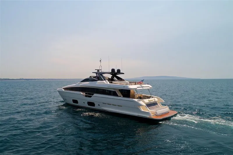 Lontano Yacht Photos Pics 2016 Ferretti 960 yacht cruising on open sea under clear sky.