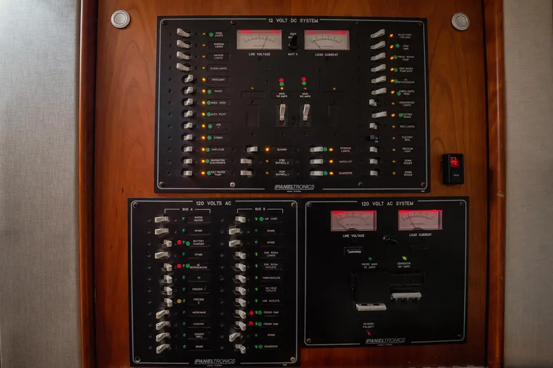 Here Fishy Fishy Yacht Photos Pics Electrical control panel on a 2012 Winter Custom Yachts 38 Express boat.