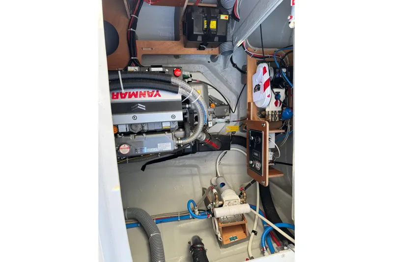  Yacht Photos Pics Engine room of 2026 Lagoon 43 yacht with Yanmar engine and control systems.