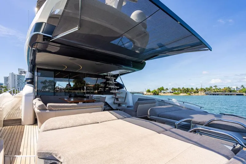 Cocoon Yacht Photos Pics Luxurious 2021 Princess S78 yacht with spacious deck and scenic waterfront view.