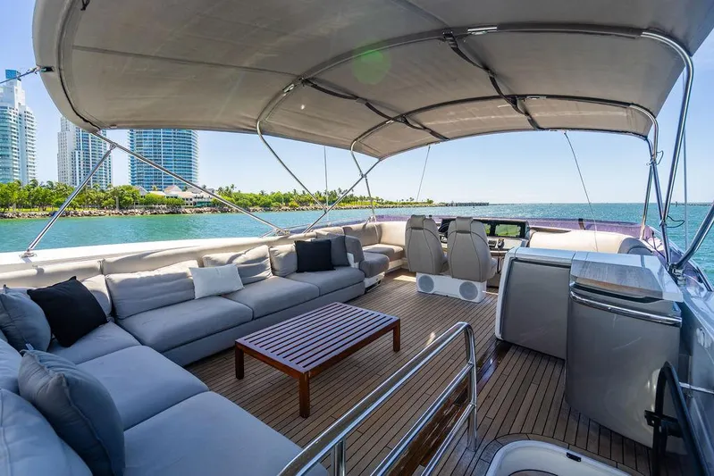 Cocoon Yacht Photos Pics Luxurious 2021 Princess S78 yacht deck with seating, ocean view, and modern amenities.