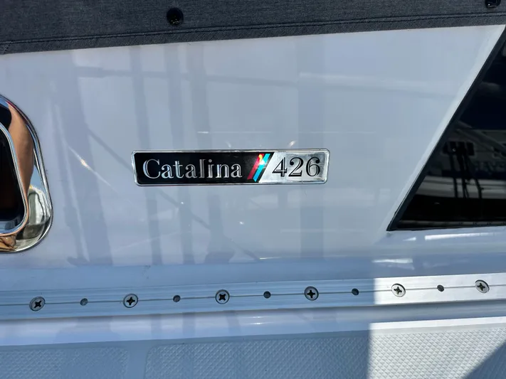 C426 #115 Yacht Photos Pics Catalina 426 yacht emblem on a sleek white surface, 2025 model.