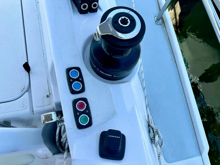 C426 #115 Yacht Photos Pics Close-up of Catalina 426 sailboat winch and control panel, 2025 model.