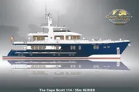 Luxury yacht Cape Scott 114, 2024 model, 35m series, sleek design with modern features.