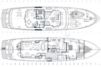 Blueprint of 2024 Cape Scott 114 yacht, showcasing detailed deck layouts and interior design.