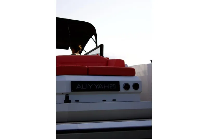 Aliyyah Yacht Photos Pics 2018 Vanquish Yachts VQ 45 with red seating and sleek design.