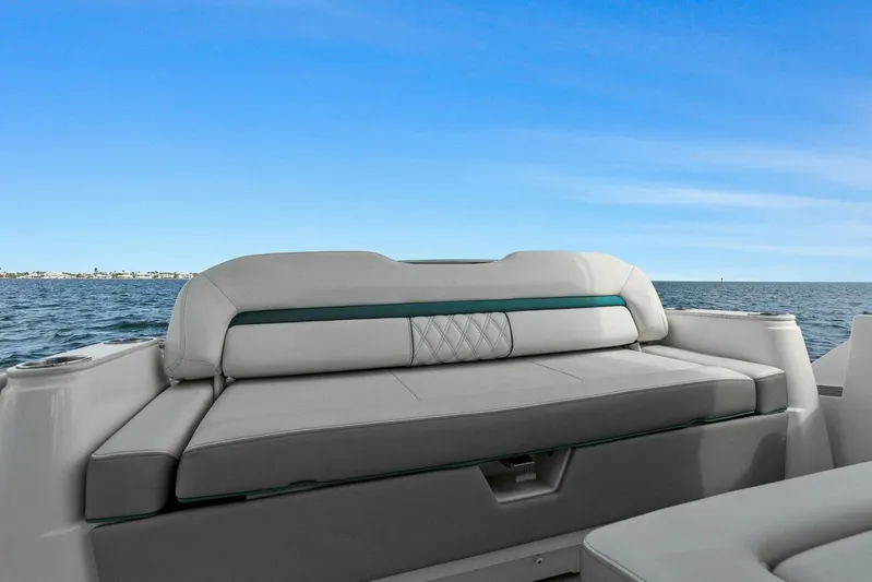 Over The Top Yacht Photos Pics Luxurious seating on 2021 Regal 36 boat with ocean view.