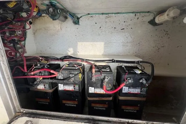 Tere Sue Yacht Photos Pics Battery compartment of a 2007 Northern Bay Hardtop Cruiser/Fishing Vessel with multiple batteries.