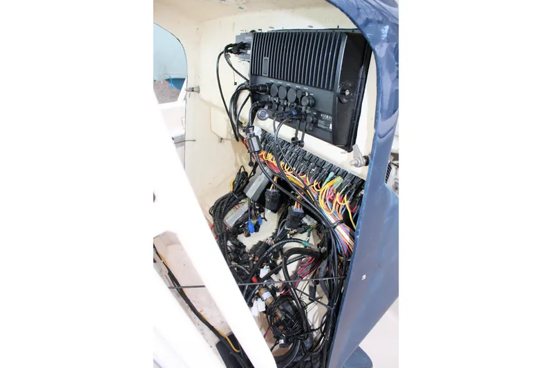  Yacht Photos Pics 2013 Pursuit ST 310 Sport boat wiring and electronics panel.