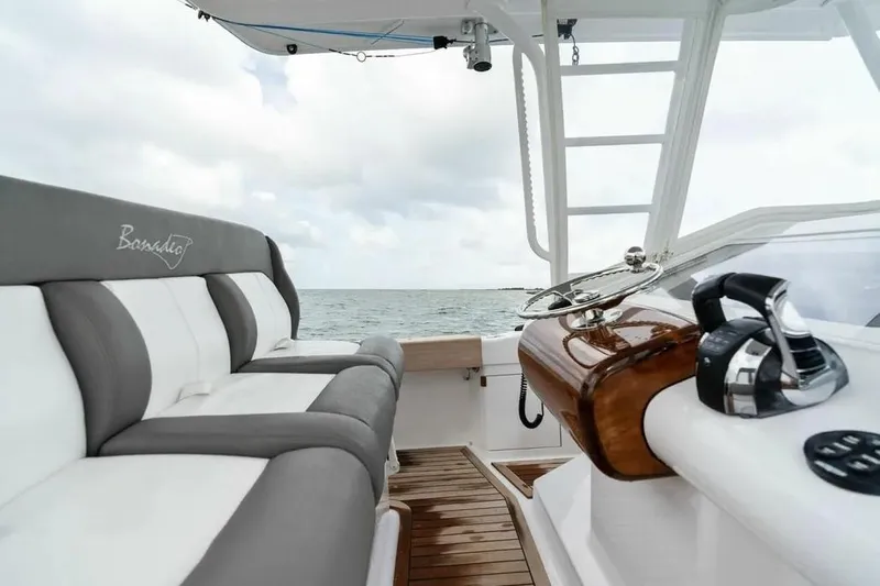 Surreel Yacht Photos Pics 2016 Bonadeo 37 Custom Carolina YT WalkAround interior with plush seating and sleek controls.