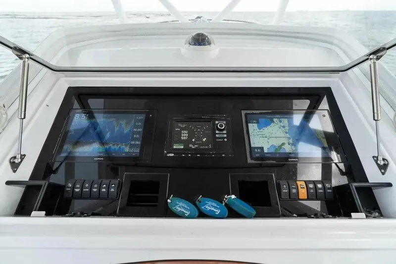 Surreel Yacht Photos Pics Control panel of 2016 Bonadeo 37 Custom Carolina YT WalkAround with navigation displays.
