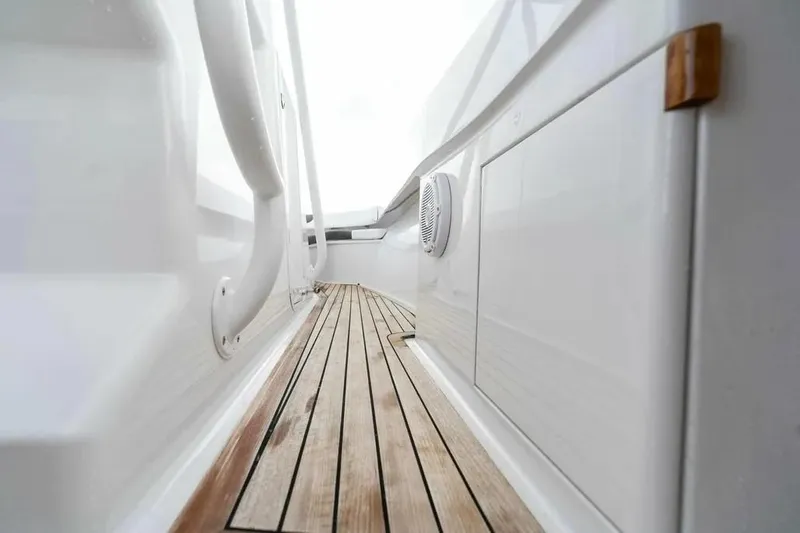 Surreel Yacht Photos Pics 2016 Bonadeo 37 Custom Carolina YT WalkAround, teak deck, sleek white exterior.