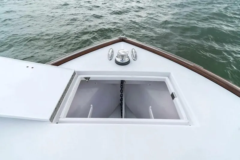 Surreel Yacht Photos Pics Bow of 2016 Bonadeo 37 Custom Carolina YT WalkAround with open anchor hatch.