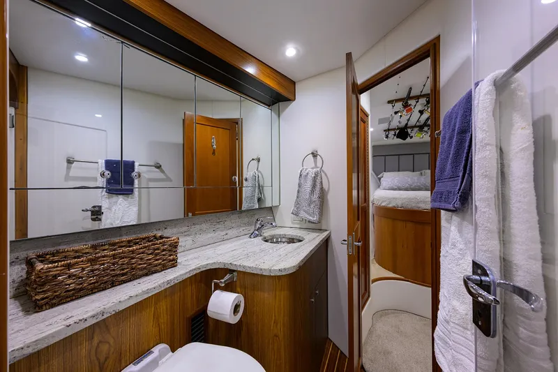  Yacht Photos Pics Luxurious 2006 Blackwell Custom Carolina yacht bathroom with modern amenities and elegant wood finishes.