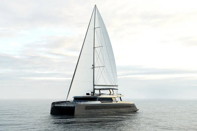  Yacht Photos Pics Futuristic Moon 100 yacht sailing on calm ocean, 2025 model.