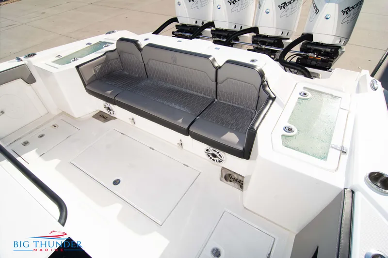  Yacht Photos Pics 2023 Hayaari Marine H44Z boat interior with seating and storage compartments.