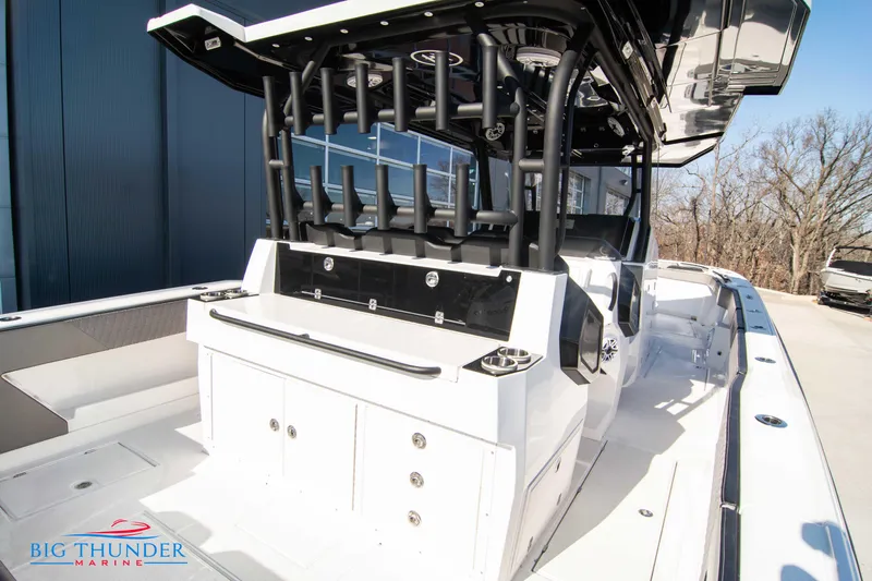  Yacht Photos Pics 2023 Hayaari Marine H44Z boat with rod holders and storage compartments.