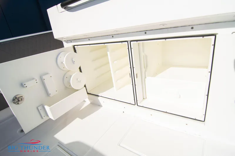  Yacht Photos Pics Hayaari Marine H44Z 2023 model storage compartments with open doors.