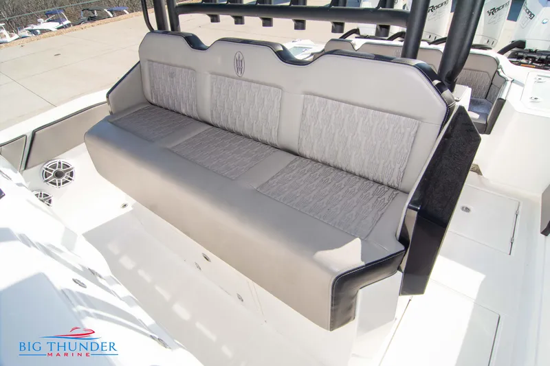  Yacht Photos Pics Hayaari Marine H44Z 2023 model boat seating with Big Thunder Marine logo.