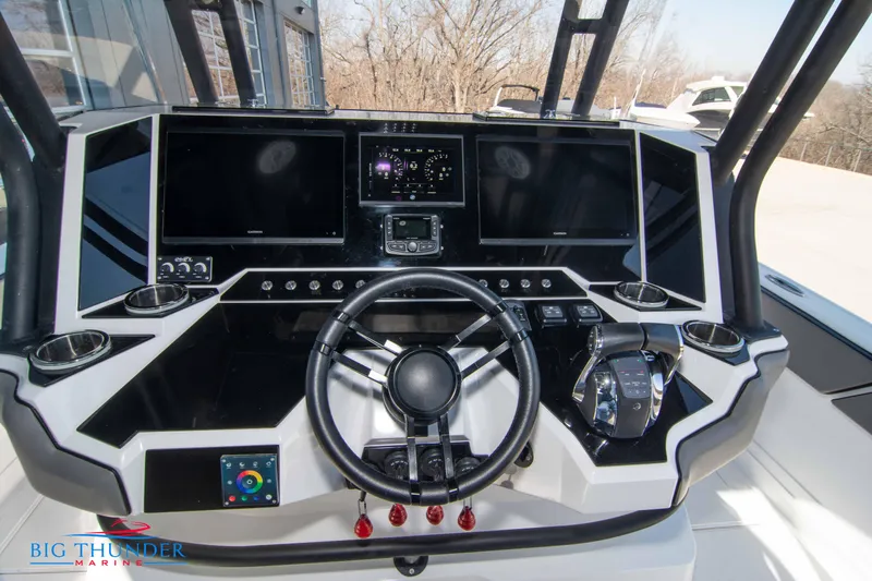  Yacht Photos Pics 2023 Hayaari Marine H44Z boat dashboard with advanced navigation screens and controls.