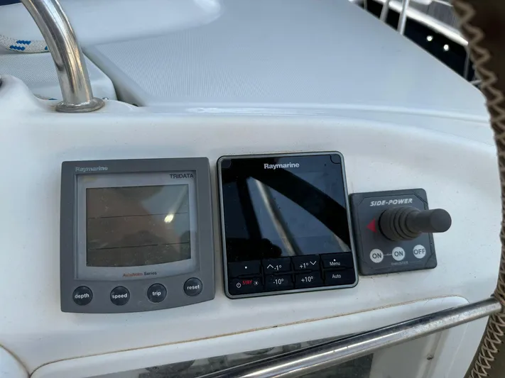  Yacht Photos Pics Control panel of a 2004 Beneteau 50 yacht with Raymarine instruments.