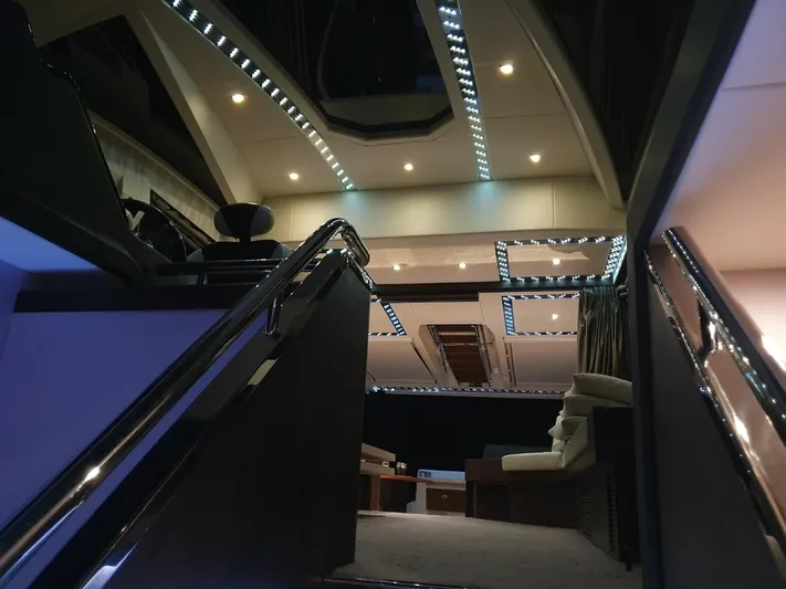  Yacht Photos Pics Interior view of 2010 Galeon 700 Raptor SkyDeck yacht with modern lighting and seating.