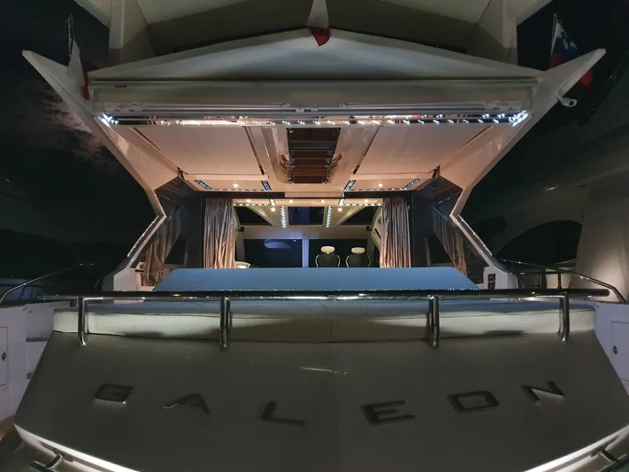  Yacht Photos Pics Luxury Galeon 700 Raptor SkyDeck yacht, 2010 model, illuminated at night.