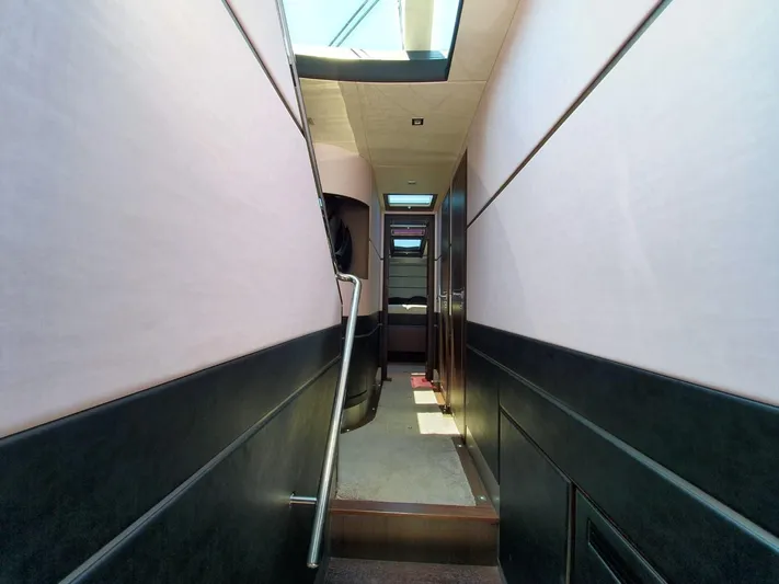  Yacht Photos Pics Interior hallway of 2010 Galeon 700 Raptor SkyDeck yacht with modern design.