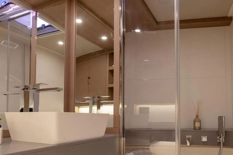  Yacht Photos Pics Luxurious bathroom interior of 2026 Pardo Yachts GT52 with modern fixtures and elegant design.