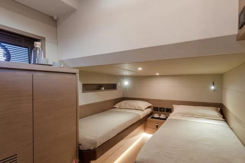  Yacht Photos Pics 2026 Pardo Yachts GT52 cabin interior with twin beds and modern design.