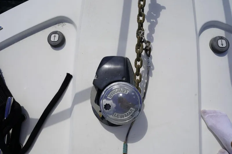 Etan Yacht Photos Pics Anchor chain and winch on 2005 Ocean Yachts 50 Super Sport deck.