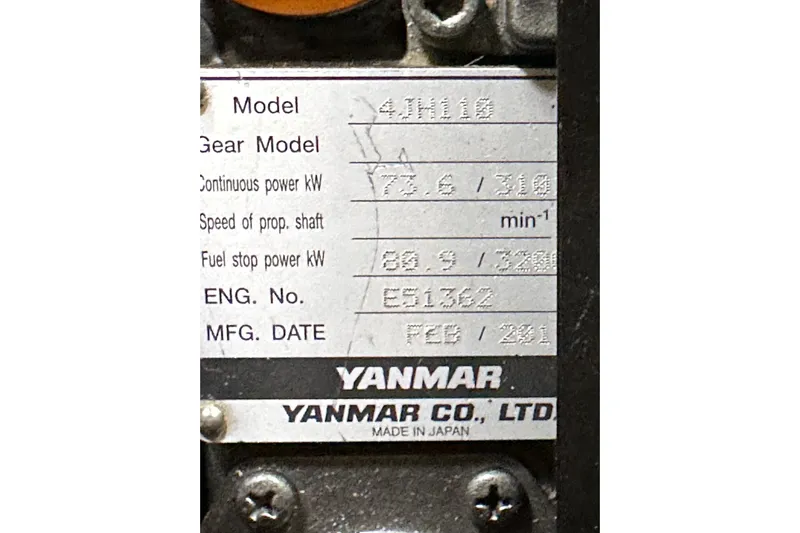  Yacht Photos Pics Yanmar engine label with specifications for Jeanneau 54, 2018 model.