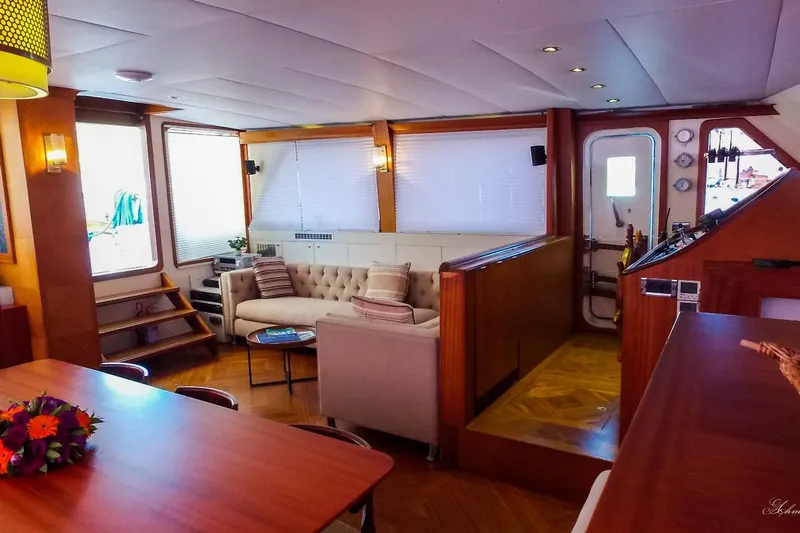 Papa Joe Yacht Photos Pics Luxurious interior of 2007 Mastori Gulet yacht with elegant seating and dining area.