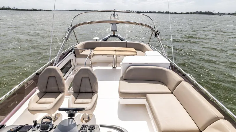  Yacht Photos Pics Luxury 2019 Princess F45 yacht with spacious seating on open water.