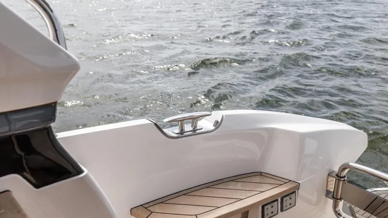  Yacht Photos Pics Sleek 2019 Princess F45 yacht deck with water view.