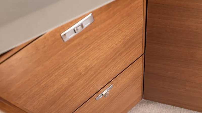  Yacht Photos Pics Wooden cabinetry detail on 2019 Princess F45 yacht interior.