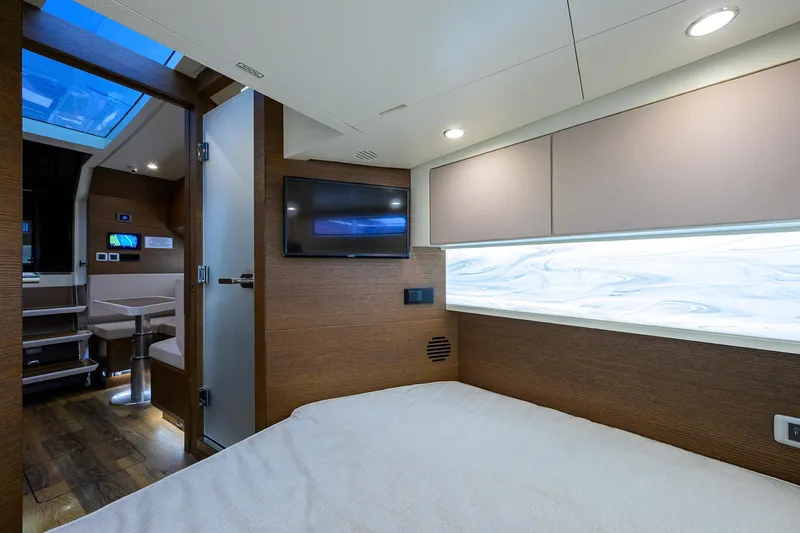 53 Scout Yacht Photos Pics Luxurious interior of 2021 Scout 530 LXF yacht with modern amenities and elegant design.