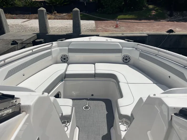  Yacht Photos Pics 2023 Pursuit DC 365 Dual Console boat with spacious seating and modern design.